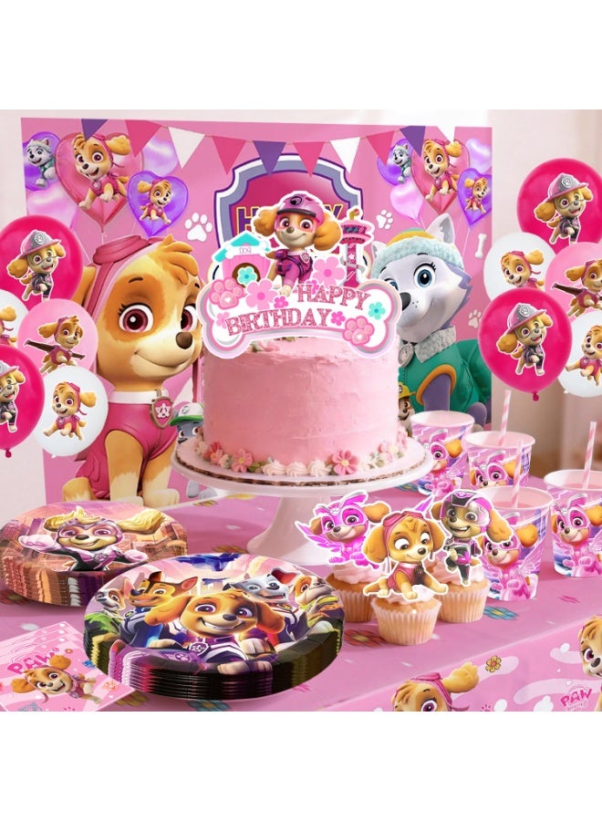 Paw Patrol Toys Pink PAW Patrol Birthday Party Decorations for 10 Guests, Pink PAW Patrol Party Tableware Set - Pink PAW Patrol Party Backdrop Balloon Banner Tablecloth Cake Toppers etc Pink PAW Patrol Party Decoration Supplies - Image 5